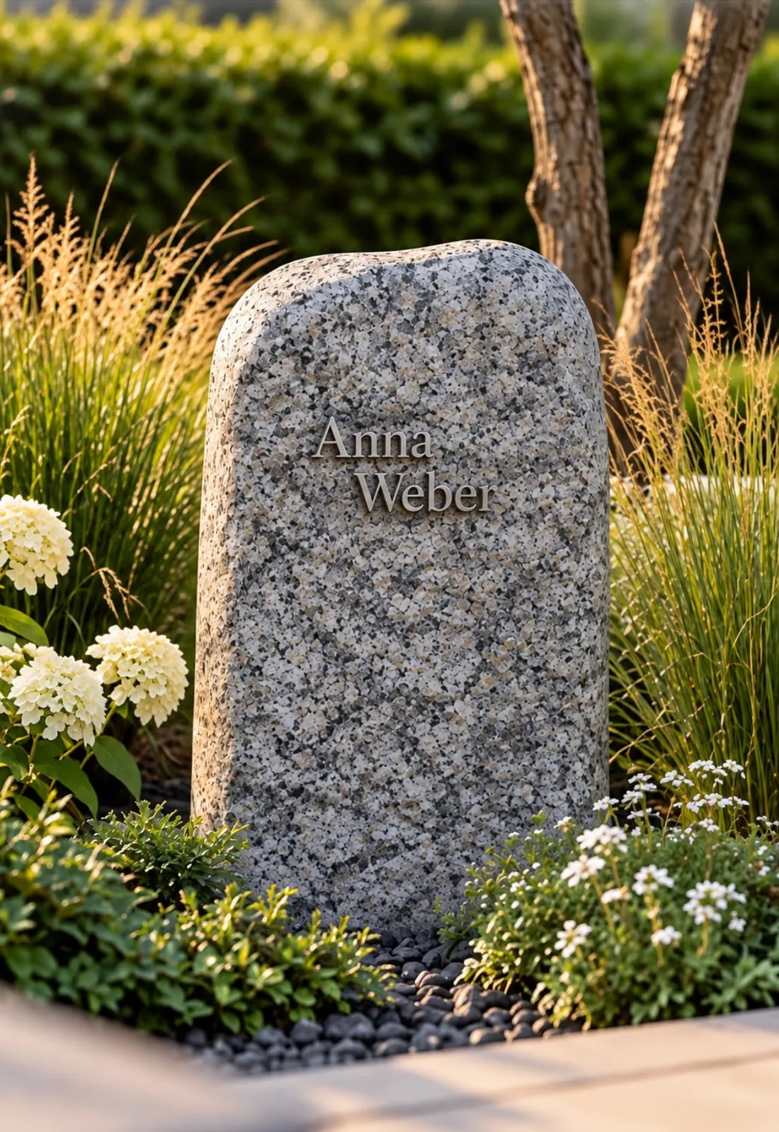 Gedenkstein aus Granit mit Namen in Bronzeschrift