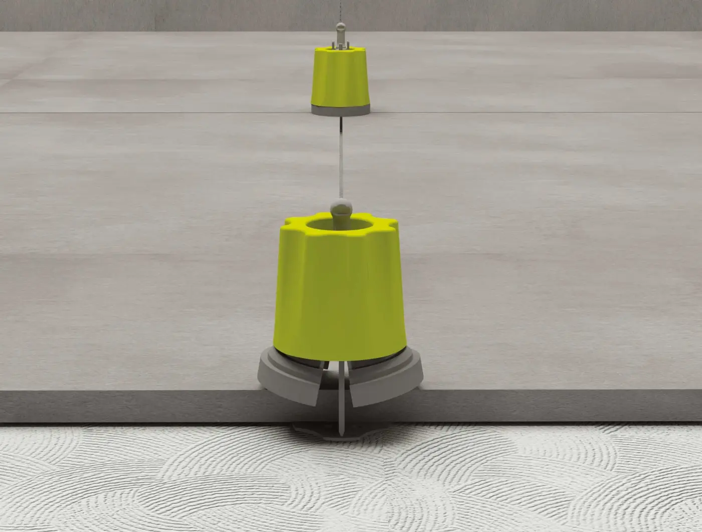 Leveltec Zuglasche wird unter die Fliese geschoben