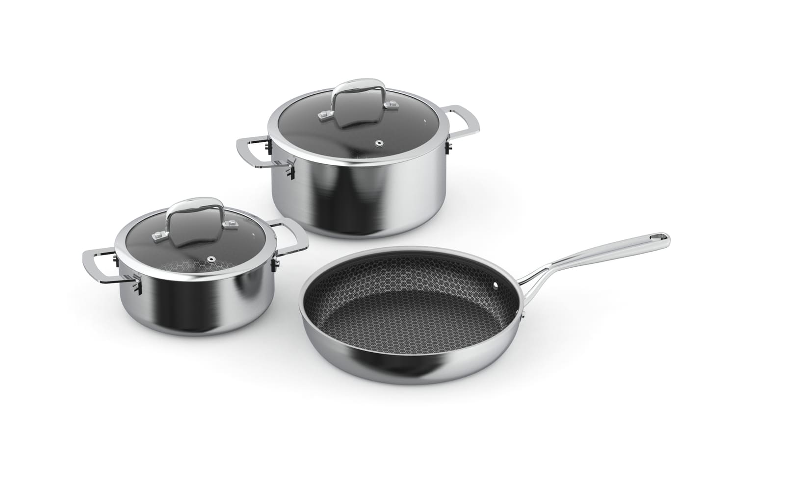 InvisaCookware Set: 3-teilige Töpfe und Pfannen aus Edelstahl
